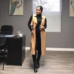 Camel long duster with tie waist